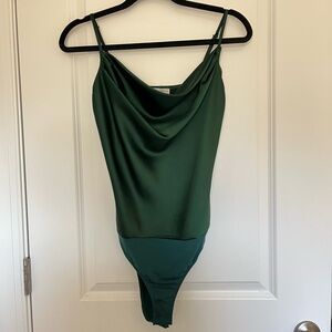 Dress Forum Small Satin Cowl Neck Emerald Green Body Suit